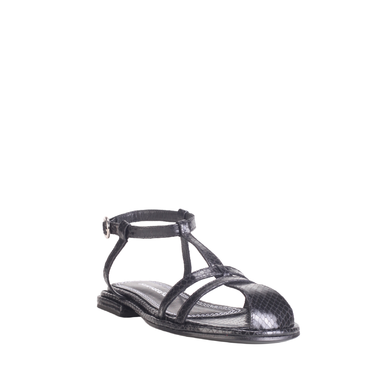 Nicole saldaña black leather flat sandals