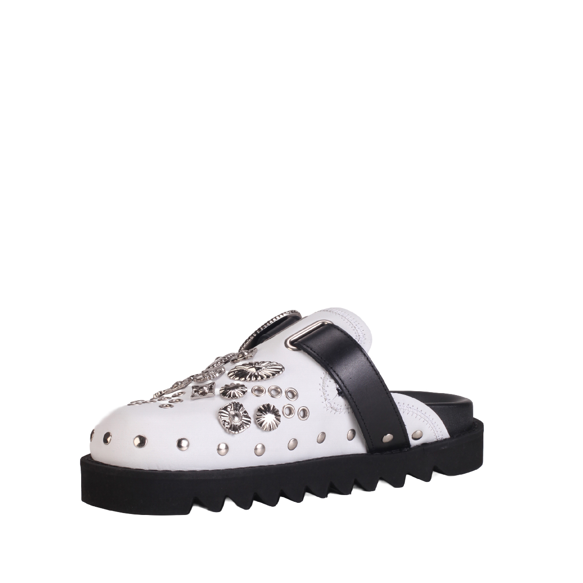  AJ1058 Leather Clogs black white women 