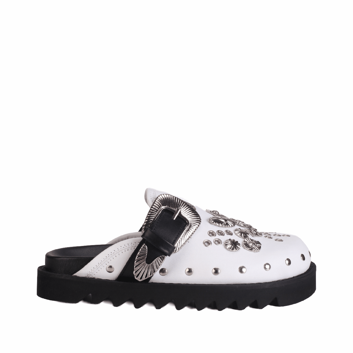  AJ1058 Leather Clogs black white women
