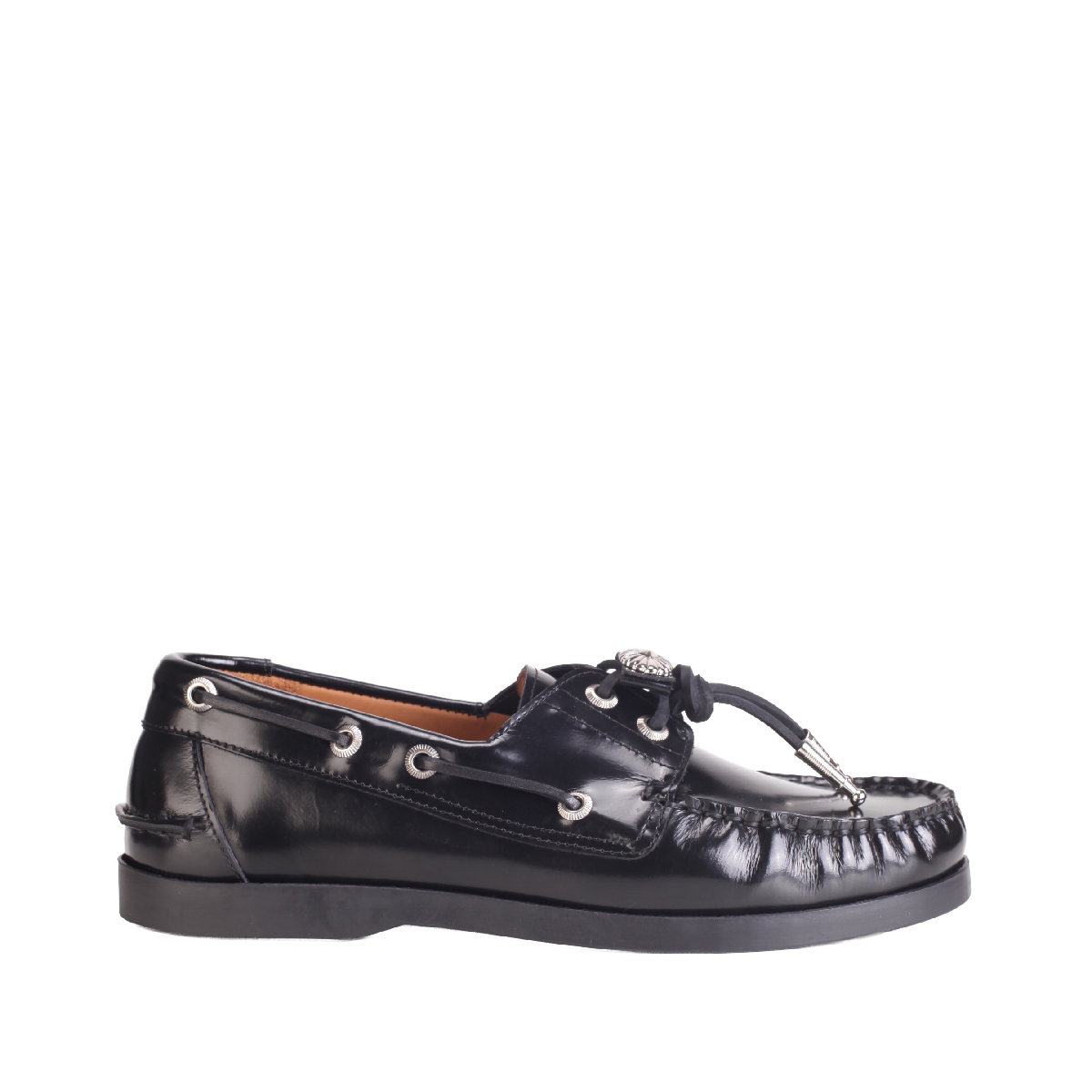 toga pulla aj1484 black leather flat boat shoes woman 