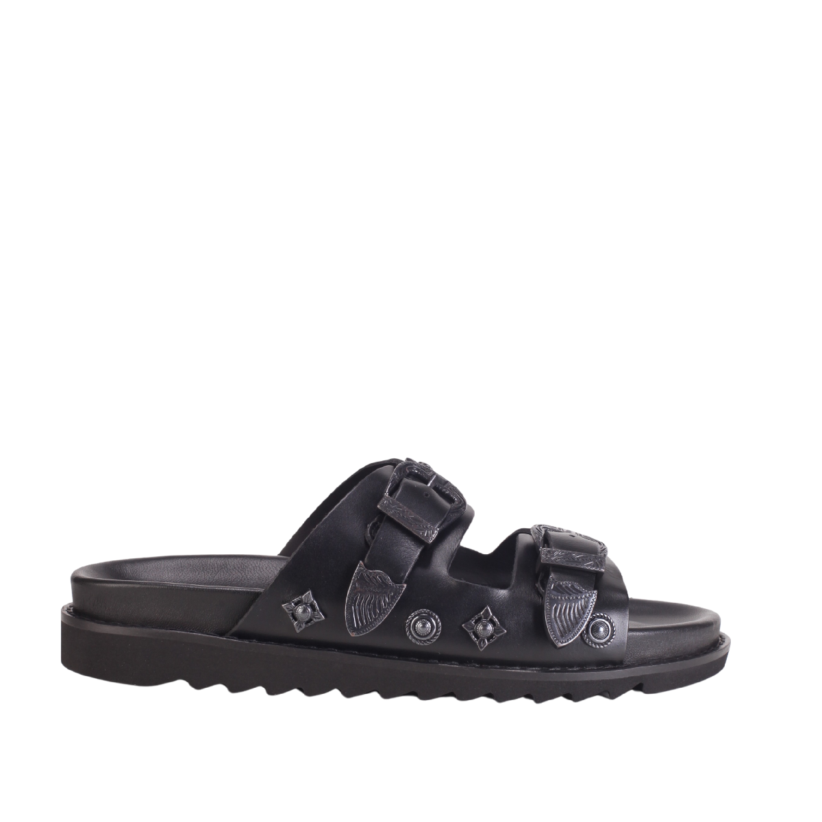 AJ830 Leather Sandals all black mens 