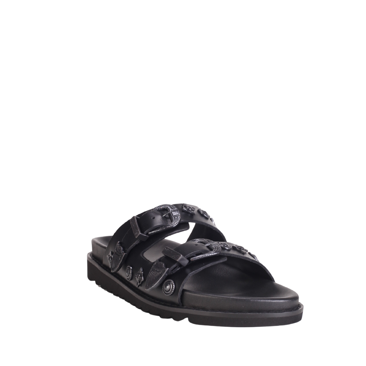  AJ830 Leather Sandals all black mens 