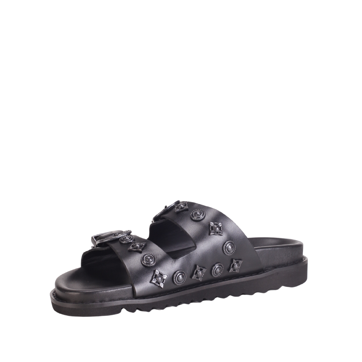  AJ830 Leather Sandals all black mens 